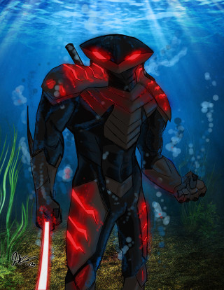 Underwater man red saber coral - free sci-fi wallpaper for mobile