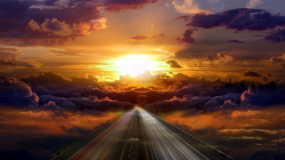 Highway sunset clouds sun setting - god ray free wallpaper