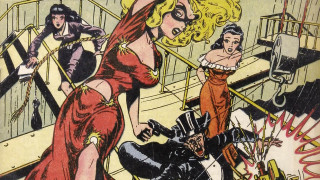 Woman red dress boat comic - western comic book art free wallpaper