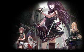 Anime girls guitar microphone dark - official art free wallpaper for desktop