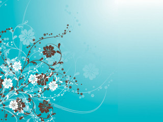 Blue background flowers leaves side - abstract art free wallpaper for desktop