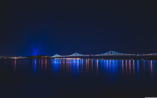 Glowing bridge night city lights - free light wallpaper for desktop