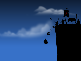 Cartoon man cliff horse flag - top of a cliff free wallpaper