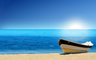 Boat beach ocean sunshine blue - the beach in front free wallpaper