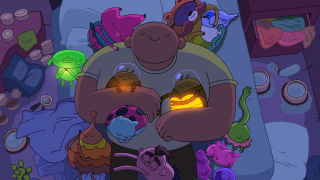 Man holding candle stuffed animals - his hands in free wallpaper