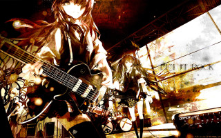 Girl long hair holding guitar - a guitar free wallpaper