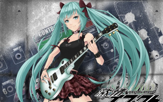 Girl long hair guitar short - an anime drawing free wallpaper