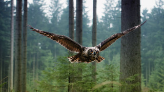 Large owl flying forest tall - tall grass and trees free wallpaper