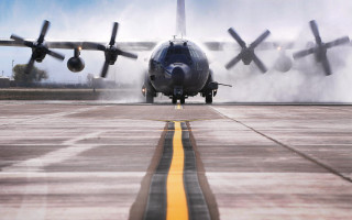 Large airplane runway smoke wings - the runway free wallpaper
