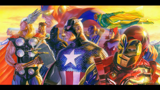 Superheroes captain america group painting - alex ross free wallpaper