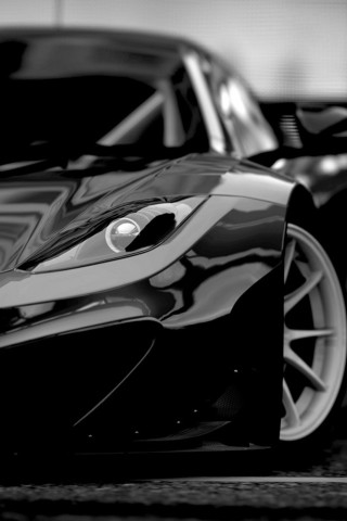 Black white sports car motion - free 3d render wallpaper for mobile