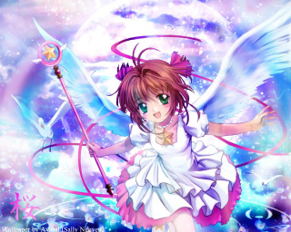 Girl sword wings sky stars - behind her free wallpaper