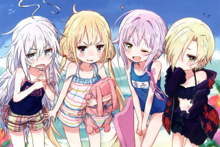 Girls beach sky clouds group - a beach free wallpaper