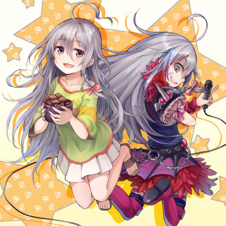 Anime girls green shirt yellow - two anime girl free wallpaper for tablet