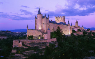Castle clock tower dusk purple - el greco free wallpaper