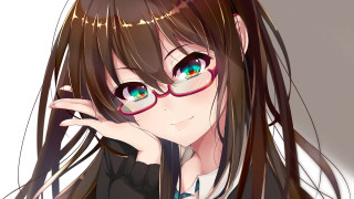 Girl glasses long hair posing - her chin free wallpaper