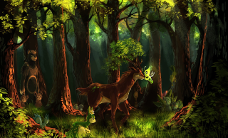 Deer bear forest trees mushrooms - forest free wallpaper for desktop