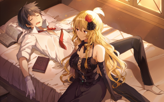 Anime girls bed book couple - a book free wallpaper