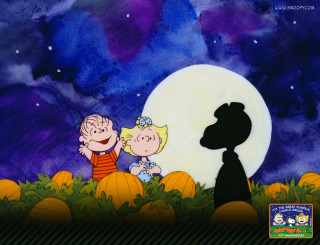 Boy girl moon pumpkin patch - a dog free wallpaper