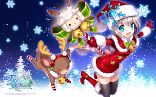 Cartoon girl santa claus reindeer - a bell free wallpaper