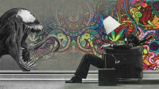 Man chair wall painting alien - a giant alien free wallpaper