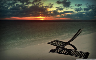Chair beach sunset cloudy sky - sunset time free wallpaper