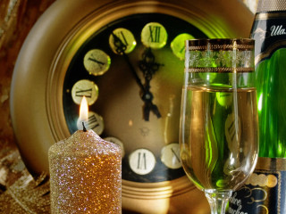 Candle clock wine champagne stilllife - steampunk free wallpaper for desktop