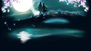 Bridge boat full moon pink - chen chun free wallpaper