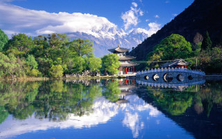 Bridge lake mountains building park - chen chi free wallpaper