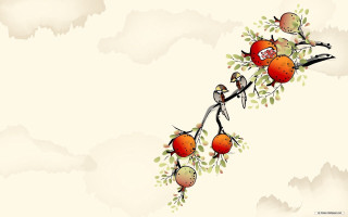 Tree birds oranges leaves branches - the branch free wallpaper