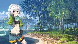 Woman green shirt shorts lake - rayonism free wallpaper