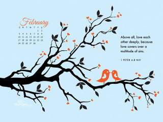 Calendar tree birds branch leaves - two bird free wallpaper