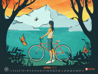 Woman bike forest butterflies mountain - butterfly free wallpaper