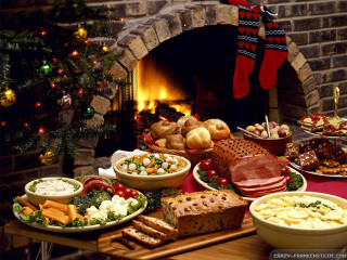 Festive food table fireplace christmas - a fireplace in the background free wallpaper