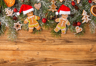 Wooden table christmas cookies decorations - pine free wallpaper