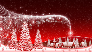 Red christmas card snowy landscape 2 - star and snow free wallpaper