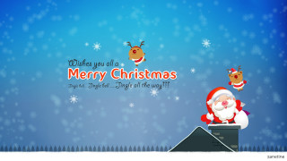 Santa claus roof reindeers christmas - a christmas card free wallpaper for desktop