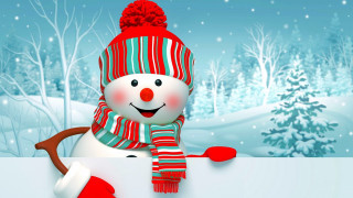 Snowman red hat scarf sign - a snowy background free wallpaper