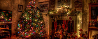Christmas tree fireplace library warm - free christmas wallpaper