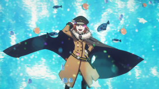 Man coat hat blue background - fish free wallpaper