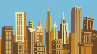 City skyline blue sky yellow - chris ware free wallpaper