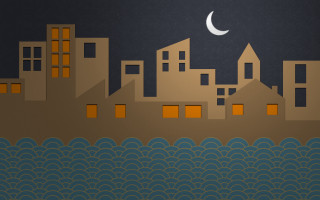 City halfmoon wave water sky - a few building free wallpaper