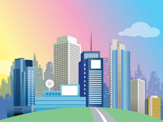 City tall buildings rainbow road - edi rama free wallpaper