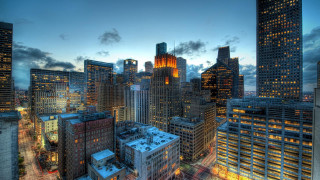 City skyline skyscrapers night clouds - a few car free wallpaper