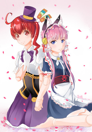 Anime characters sitting ground pink - two anime character free wallpaper for mobile