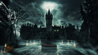 Castle clock tower forest night - a castle free wallpaper