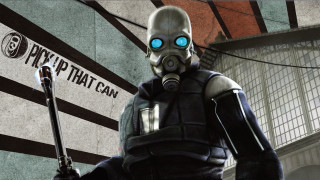 Man gas mask swords wall - dystopian art free wallpaper