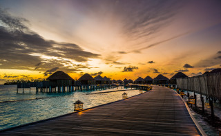 Pier sunset dock huts background - a pier free wallpaper