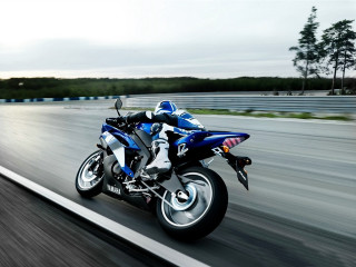 Blue motorcycle driving road trees - the road free wallpaper