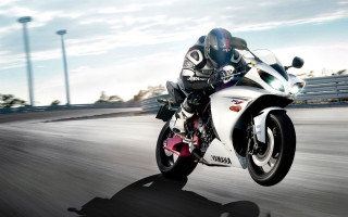 Motorcycle ride road fence building 2 - a person riding free wallpaper